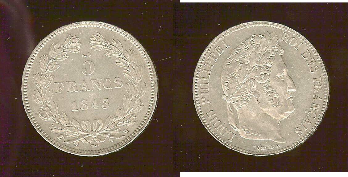 5 francs Louis Philippe 1843W AU/vUnc